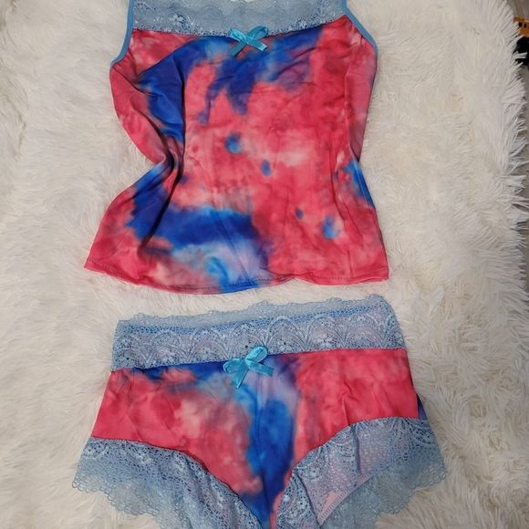 Strap Lace Pajama Set Sleeveless stripes print pin - Picture 4 of 4